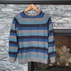 Vans Off the Wall Crewneck Striped Sweater, Size Small, Blue and Grey